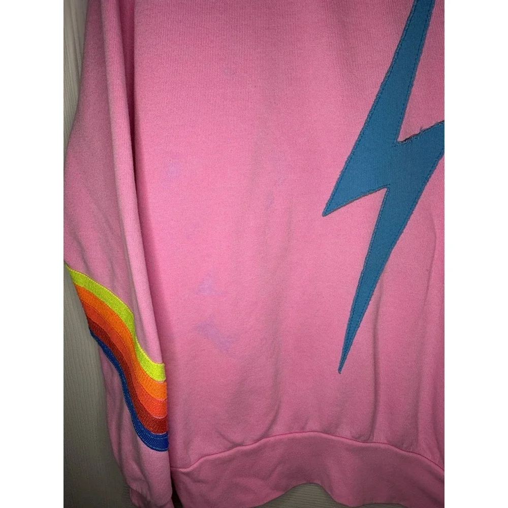 Aviator Nation Bolt Chevron Stripe Sweatshirt Crewneck USA Womens Med Pink SPOTS - Picture 3 of 7